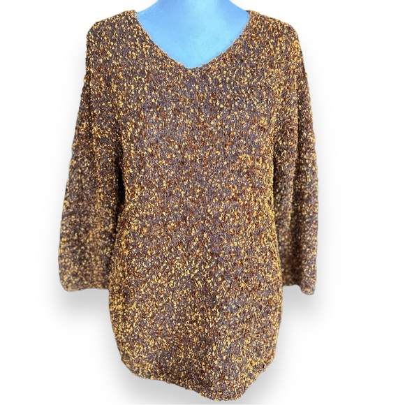 Ancora By Mary an Restivo Women's Brown and Gold Silk Long Sleeve Sweater SZE M - Picture 2 of 11